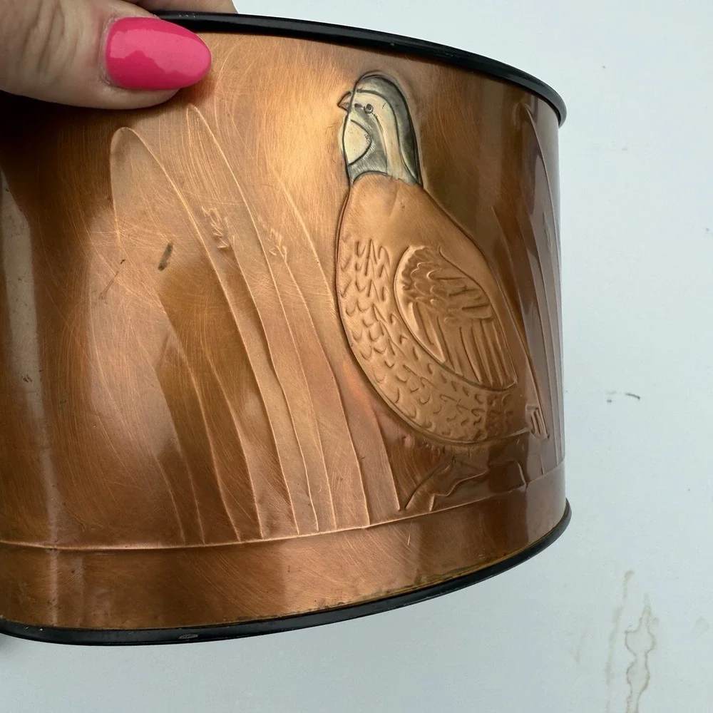 Greg Hentzi Copper Planter Hand Embossed Design Bird Pheasant 7 x‎ 4.50 in